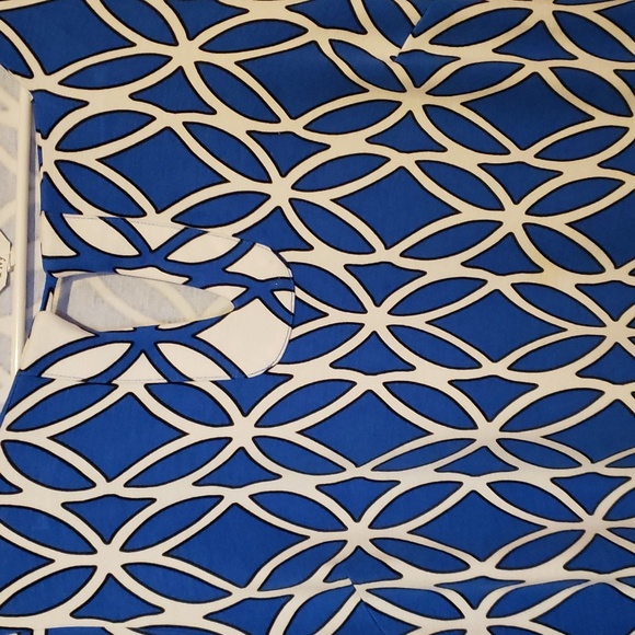 Crown & Ivy Midi Dress with 3/4 Sleeves Colors: Blue Dress with White/ Black Geo - Picture 4 of 6